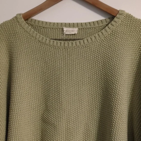 Poetry Sage Green Crew Neck Chuncky Boho Minimalist Sweater Pullover Largenlook - Picture 2 of 6